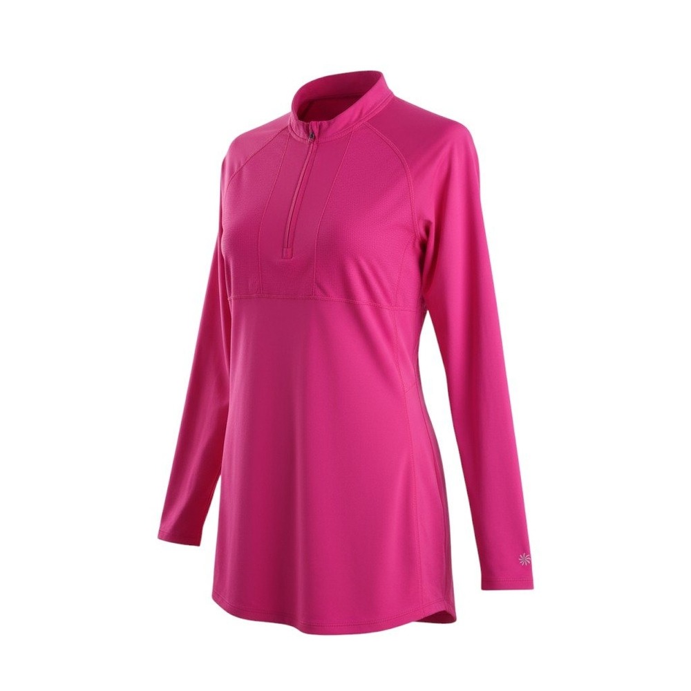Athleta Swim Cover Up Dress Rash Guard Sz XL Pink Cinch Side 1/4 Zip Long Sleeve
